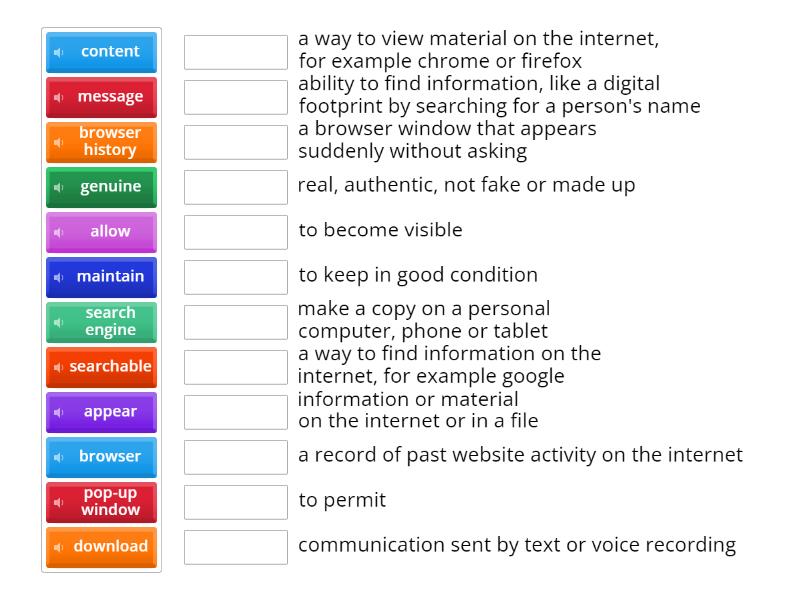 Digital Footprint Vocabulary Match up