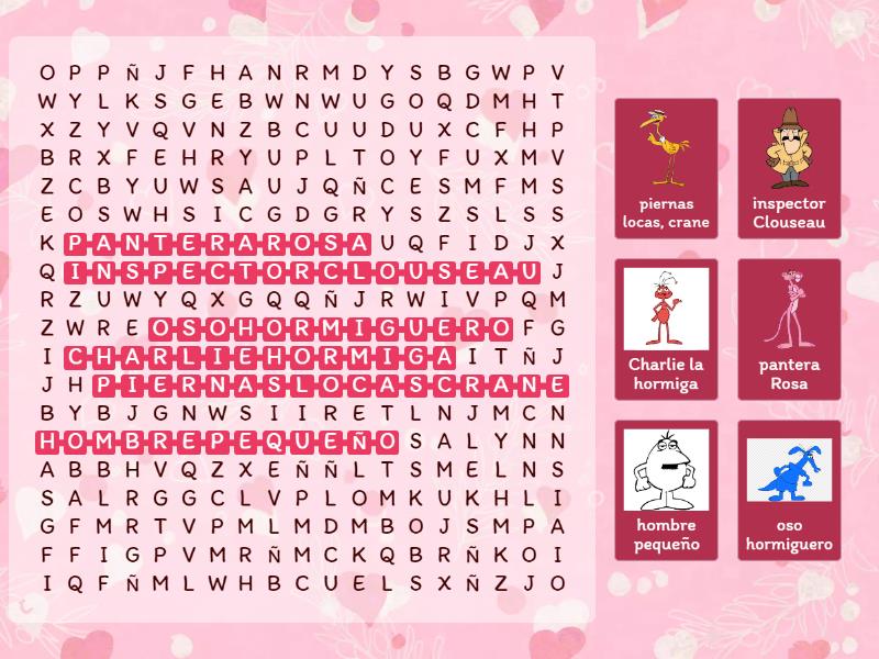Sopa letra personajes de la Pantera ROSA - Sopa de letras