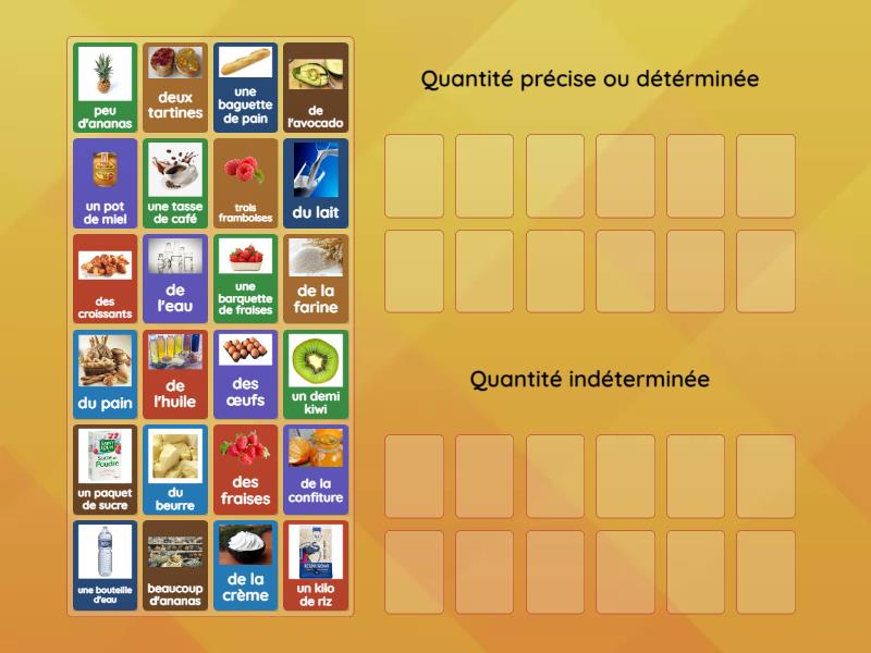 LCI1 L6A: Les quantités déterminées et indéterminées. - Trier par groupe