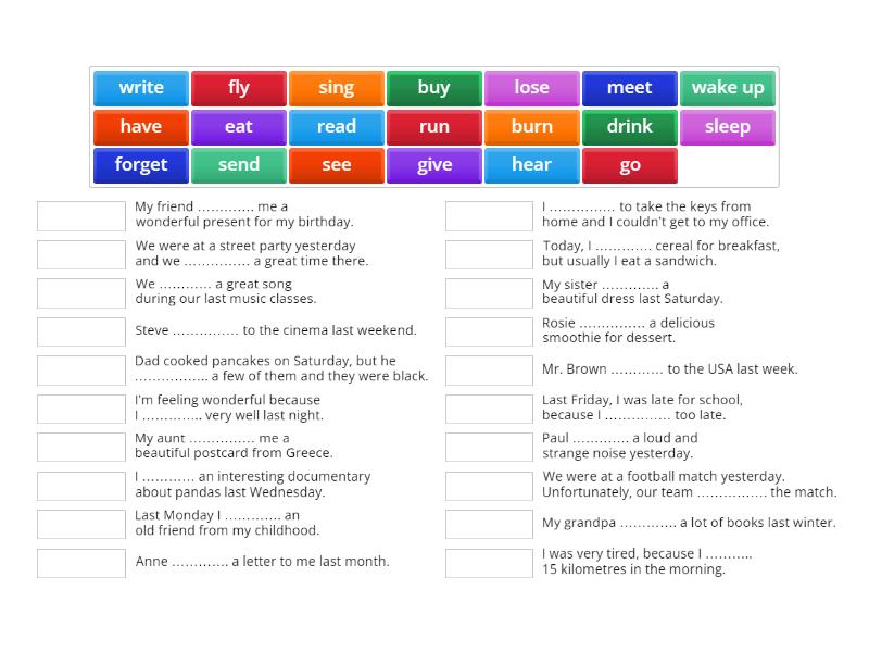 Past Simple - irregular verbs in context. - Match up
