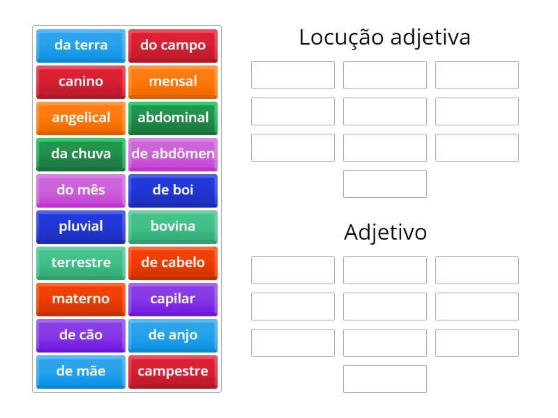 Adjetivo e locução adjetiva - Classificação em grupos