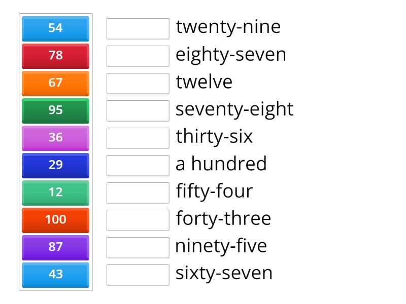 Numbers 100-ig - Match up