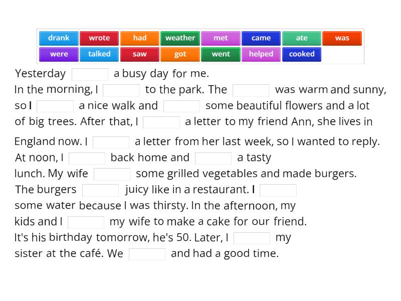 A busy day (Past Simple tense) - Complete the sentence