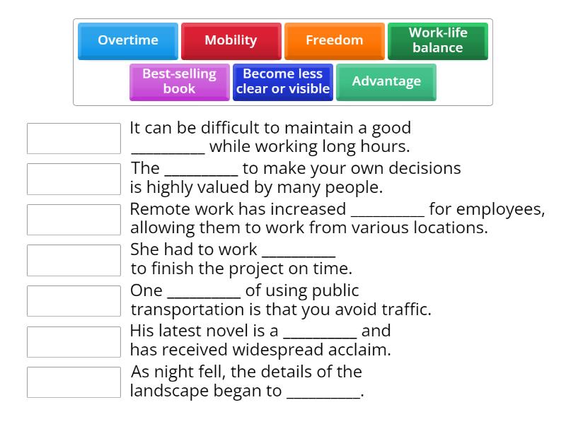 Work–life balance - sentences - Match up