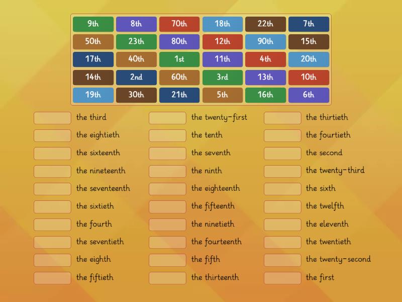 Ordinal Numbers - Match up