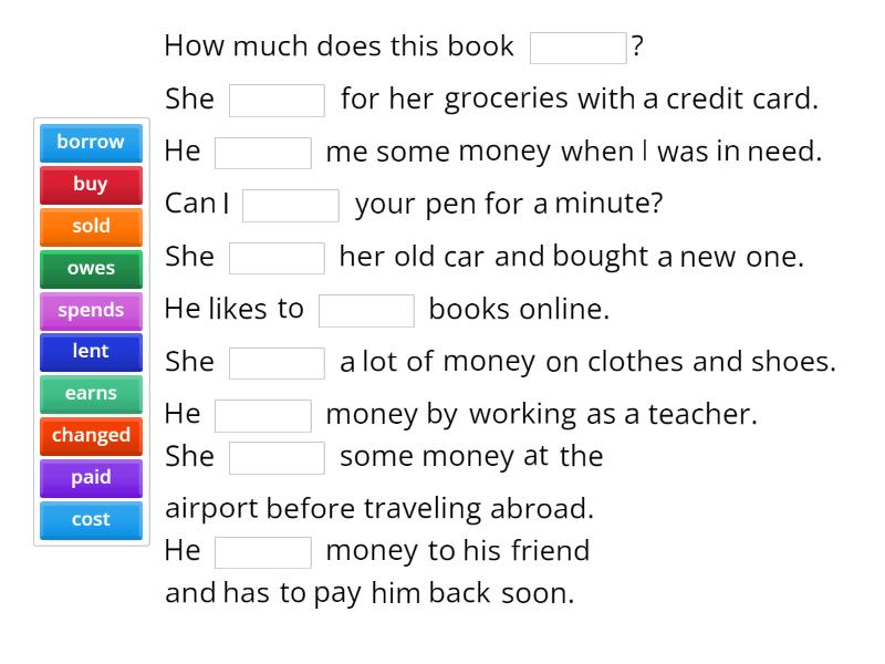 1-own-it-2-unit-4-money-verbs-missing-words-complete-the-sentence