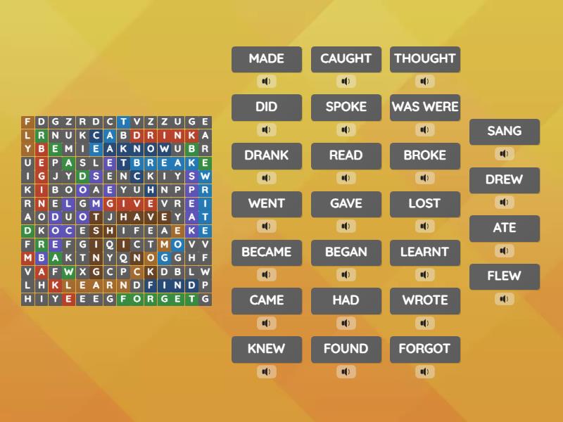 Find The Simple Past Of These Irregular Verbs Wordsearch