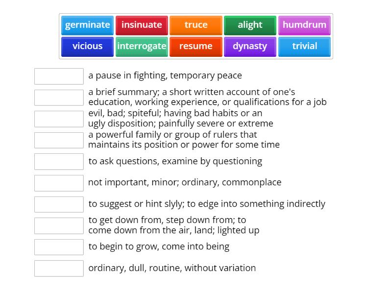 Unit 1, Set A Vocabulary - Match up