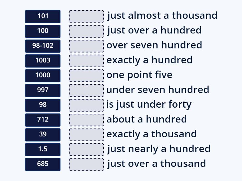 Numbers: just, over, under etc - Match up