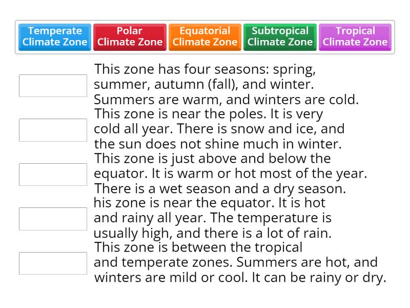CLIMATE ZONES Match up