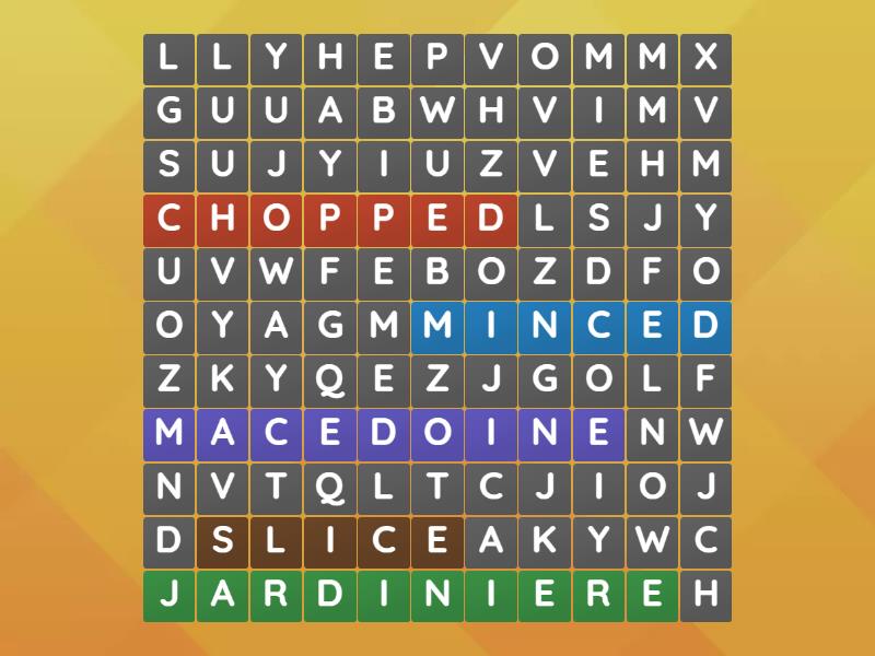 jenis jenis potongan sayur - Wordsearch