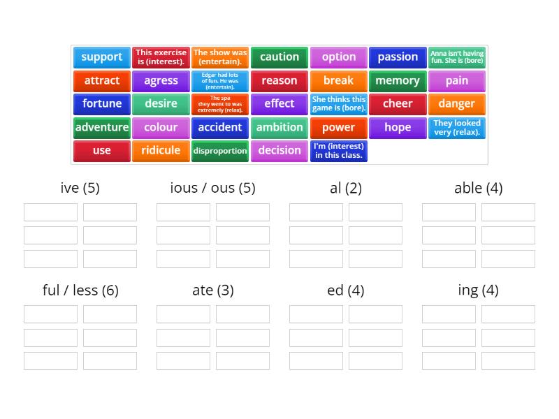 B1.5 - Adjective suffixes - Group sort