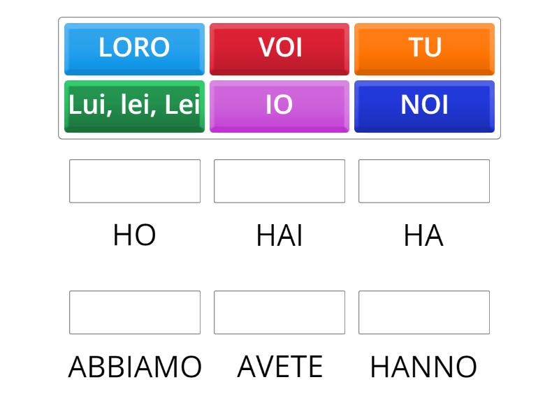 Presente del verbo AVERE - Match up