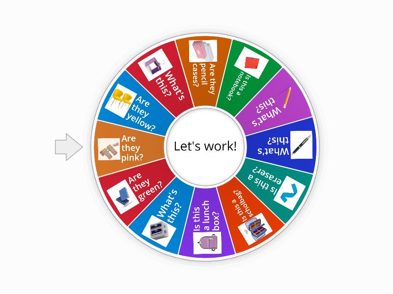 Spin the wheel SCHOOL OBJECTS AND COLORS - Roleta aleatória