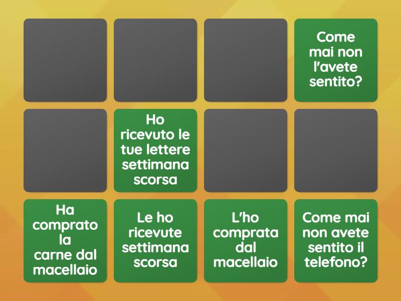 Pronomi Diretti al passato - Matching pairs