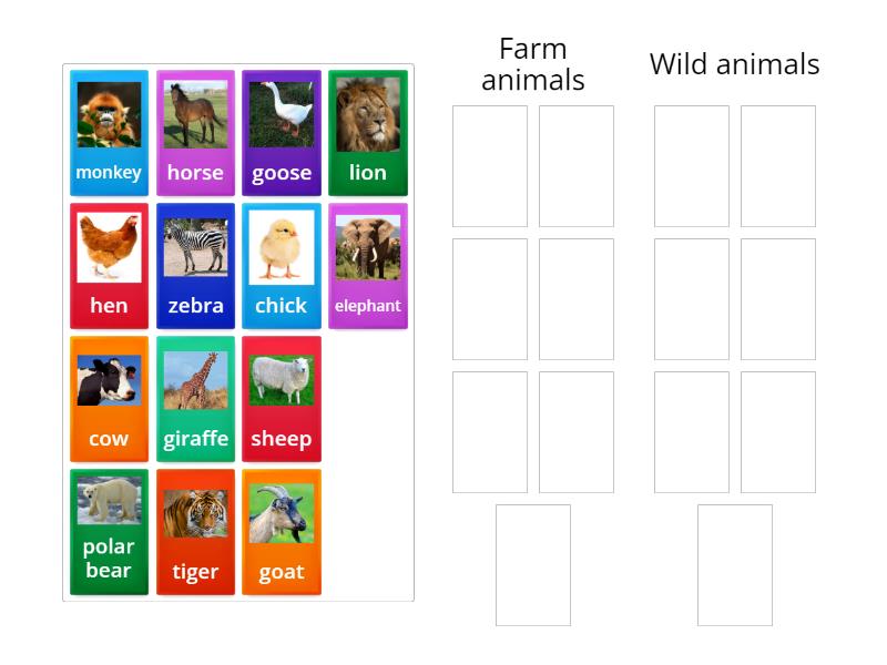 Wild animals vs. farm animals - Group sort