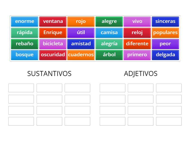 Clasificar Sustantivos Y Adjetivos Group Sort