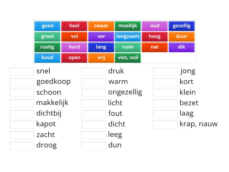 BIJVOEGLIJKE NAAMWOORDEN Of Adjectieven: Zoek De Tegenstellingen - Match Up