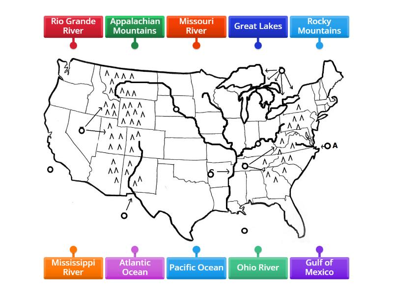 US Geography Map Quiz 1 - Labelled diagram