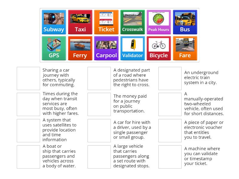 Trasport vocabulary Сопоставить