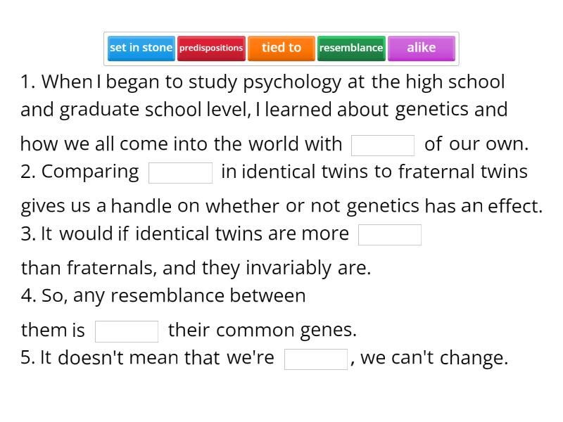 Nature vs Nurture (pre-class) - Complete the sentence