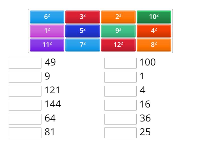 Squared numbers match up