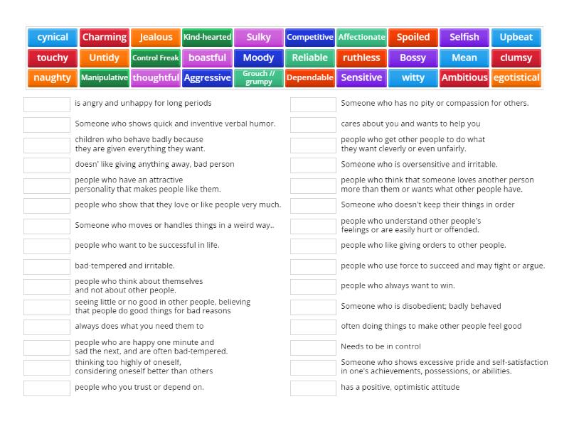 Personality Adjectives - Upper intermediate - Match up