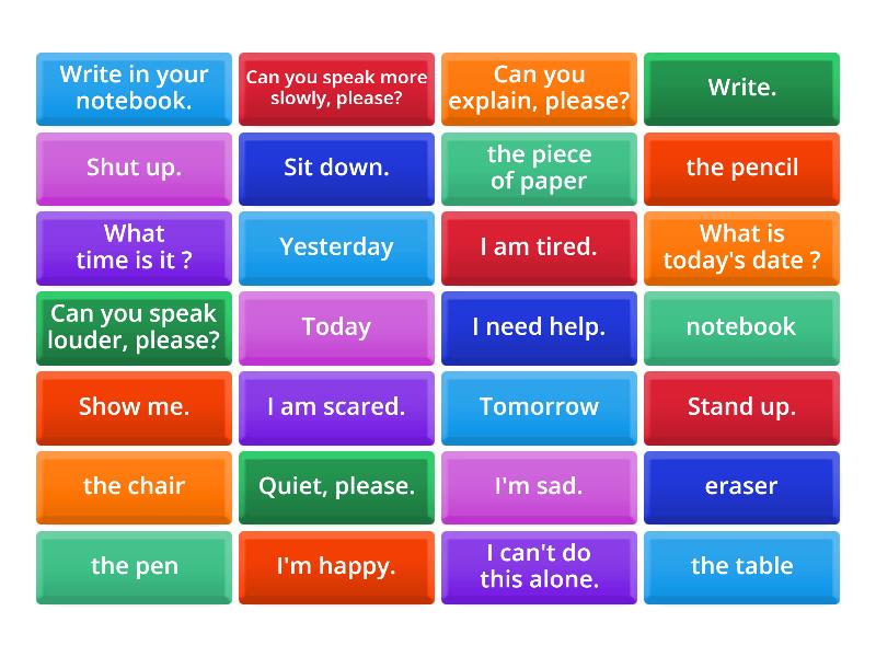 Essential Classroom Phrases and Expressions - pt 2 - - Flip tiles