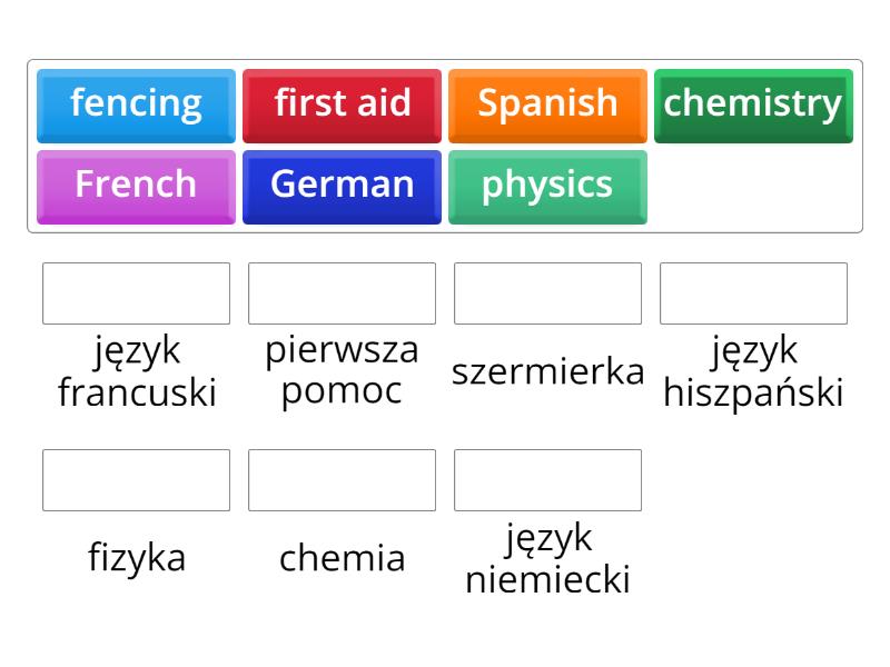 Unit 7 School subjects Match up
