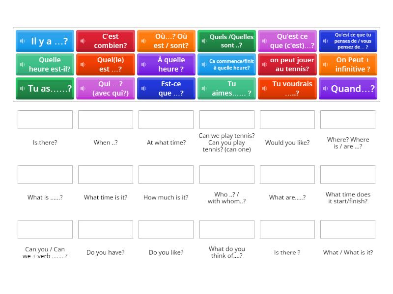 French Question Words Phrases Role Play Support Match Up 