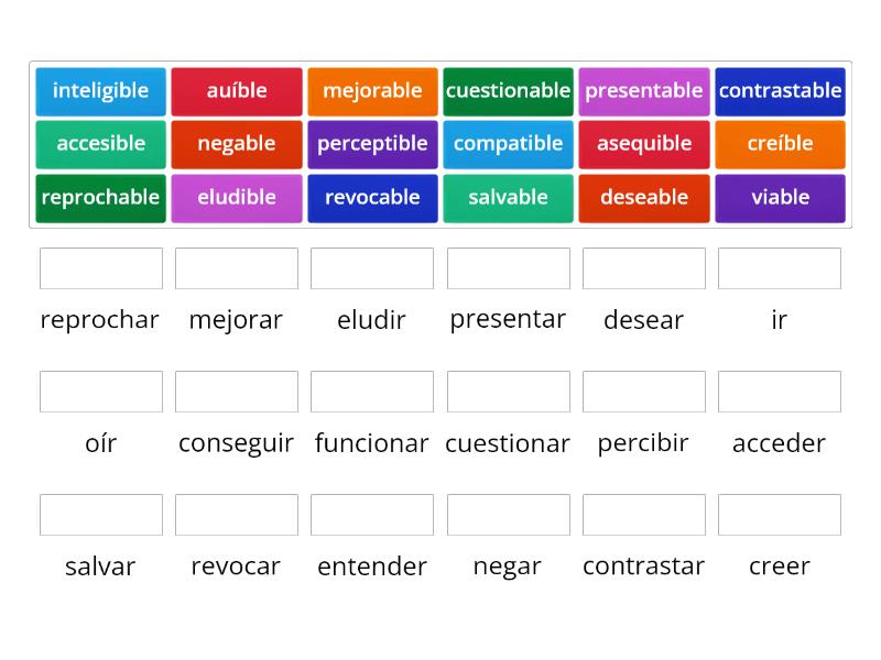 Adjetivos terminados en -BLE - Match up