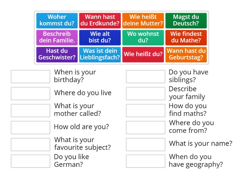 Key questions - English and German - Match up