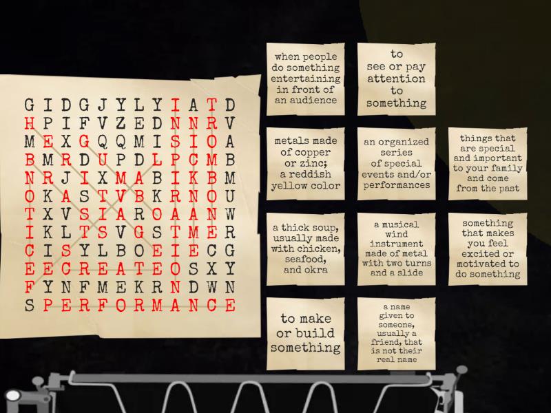 Week 1 and 2 G4E3 Trombone Shorty Vocabulary Wordsearch