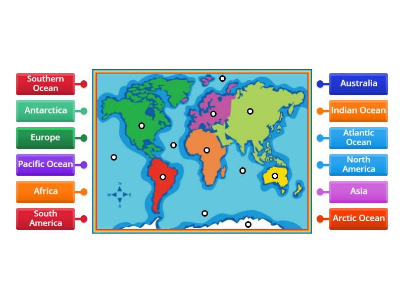 JORDAN Continents and Oceans - Labelled diagram