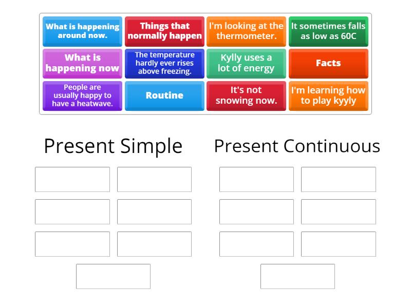 Present Simple vs Present Continuous - Group sort