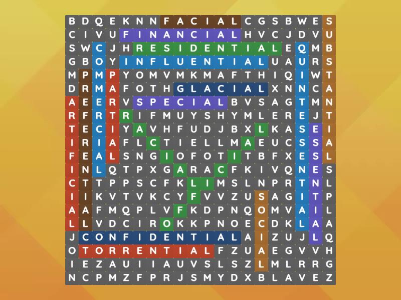 -cial and -tial - Wordsearch