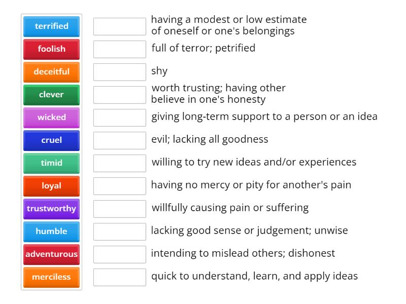 Character Traits Quiz - Match up