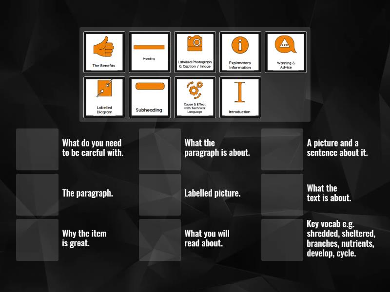 features explanation texts - Match up