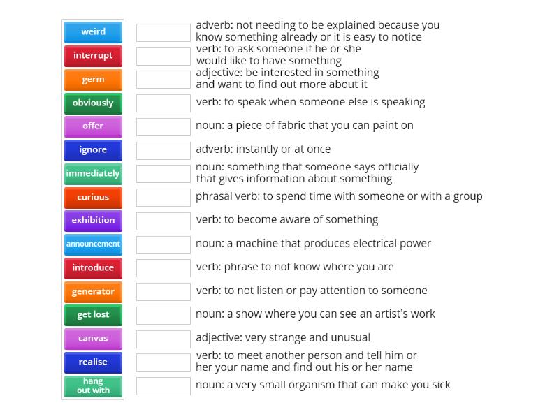 Grade 5 -Unit 1 Keywords 3, 4 - Match up