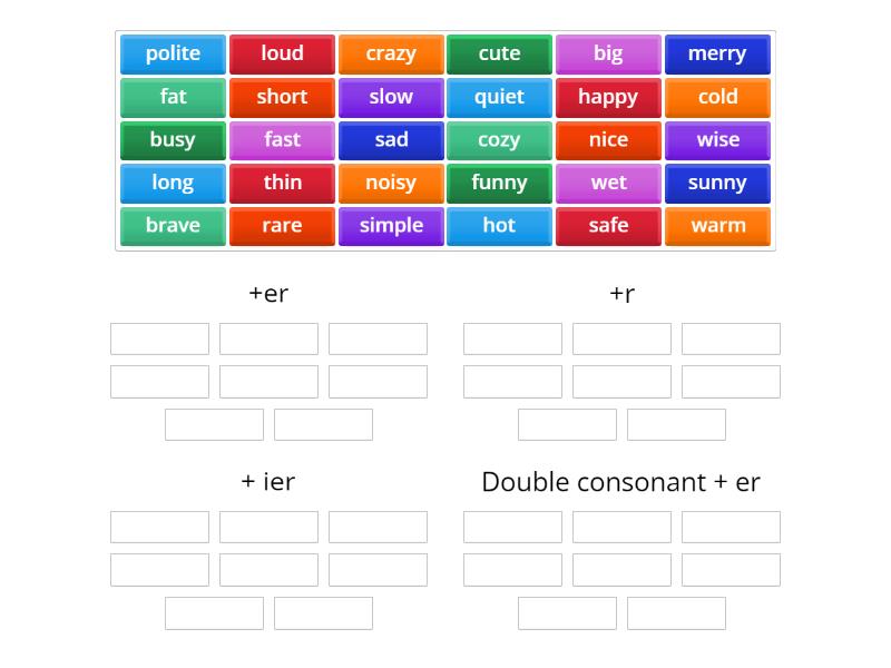 EF elementary unit 9C Comparative adjectives rules - Group sort