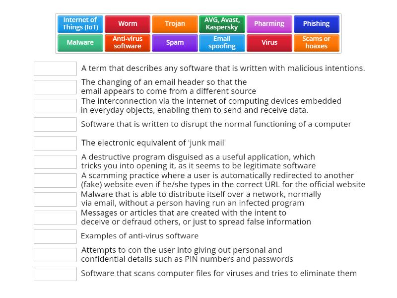 Safe internet use and other Computer terms - Match up