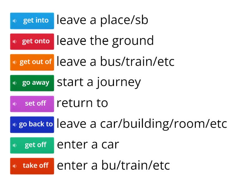 Destination B1 - Unit 9: Coming and going - Phrasal verbs - Unscramble