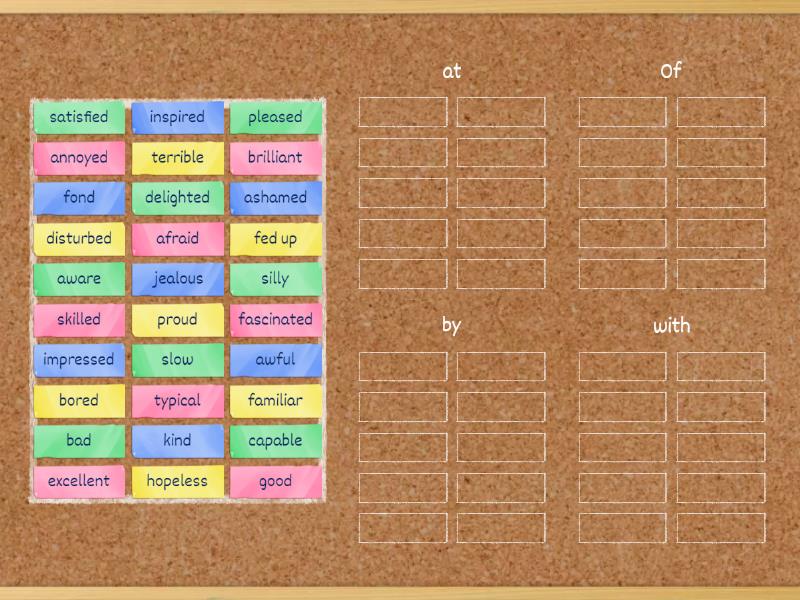 adjective + prepositions - Group sort