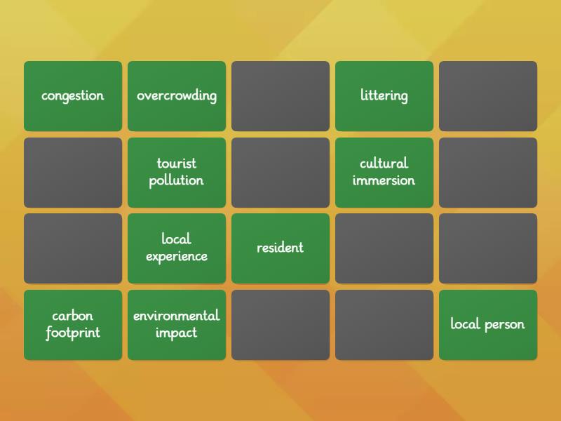 Overtourism - vocabulary - Matching pairs
