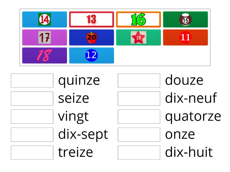 French Numbers 11-20 - Match up