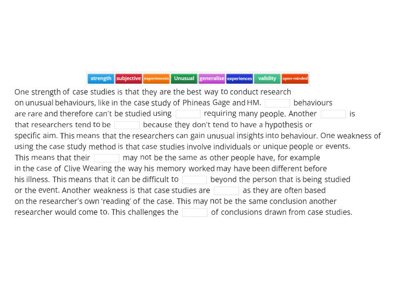 Evaluation of Case Studies (AO3) Complete the sentence