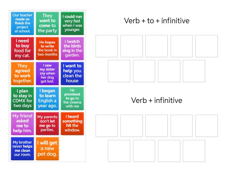 TO + INFINITIVE - Ordenar por grupo