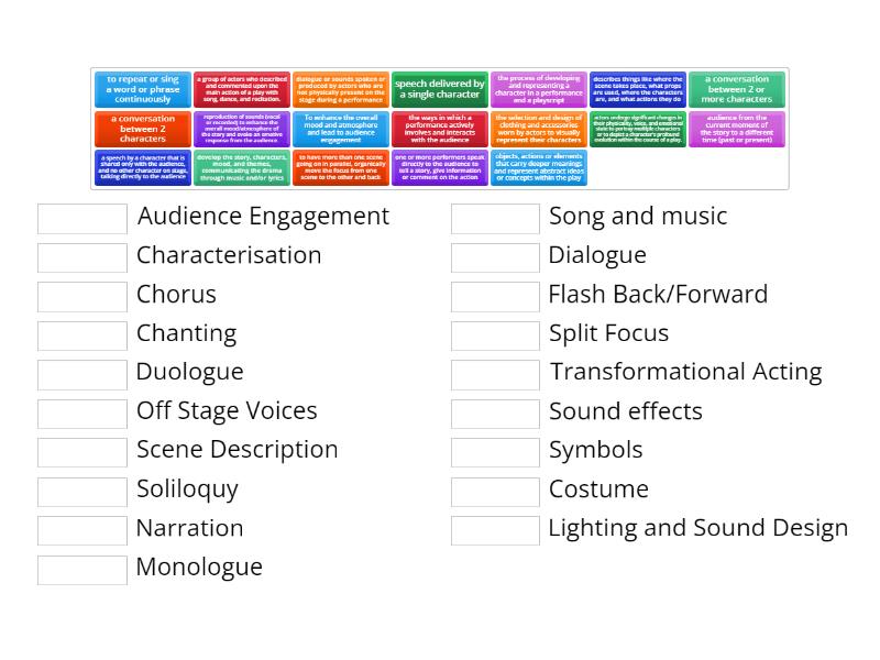 Techniques and Conventions in a Dramatic Text - Match up