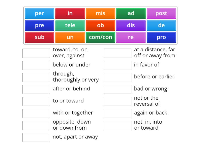 Prefixes Quiz - Match up