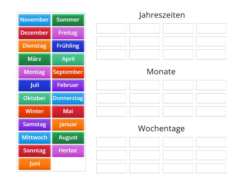 Jahreszeiten Monate Wochentage Group Sort